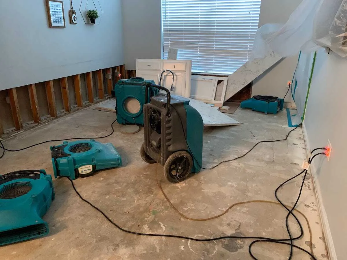 Dehumidifier in flood-cut room for Water Damage Restoration in New Carlisle