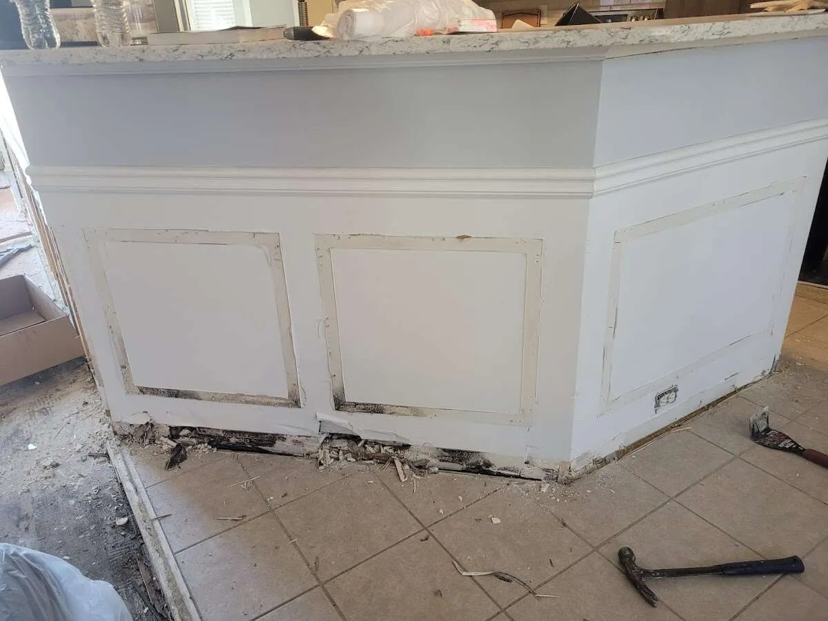 Water damage and mold on kitchen during Storm Damage Restoration in New Carlisle